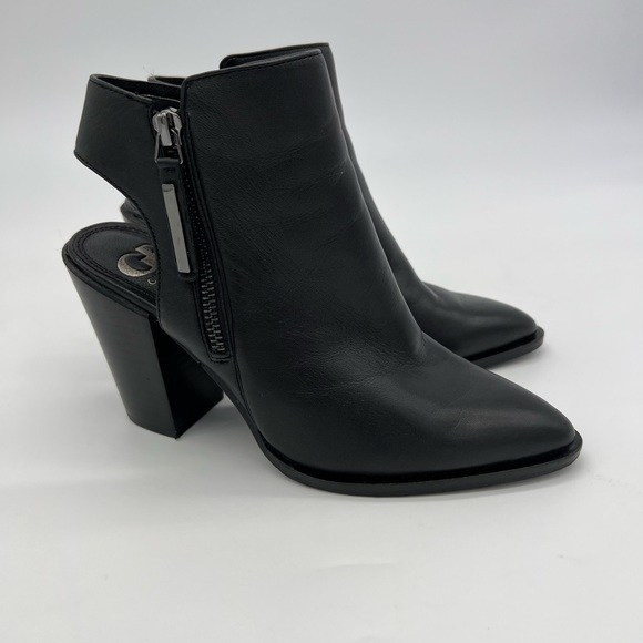 Giani Bini Black Leather Ankle Booties Heels Women’s Size 6 Cutout Zip Chic - Picture 5 of 16